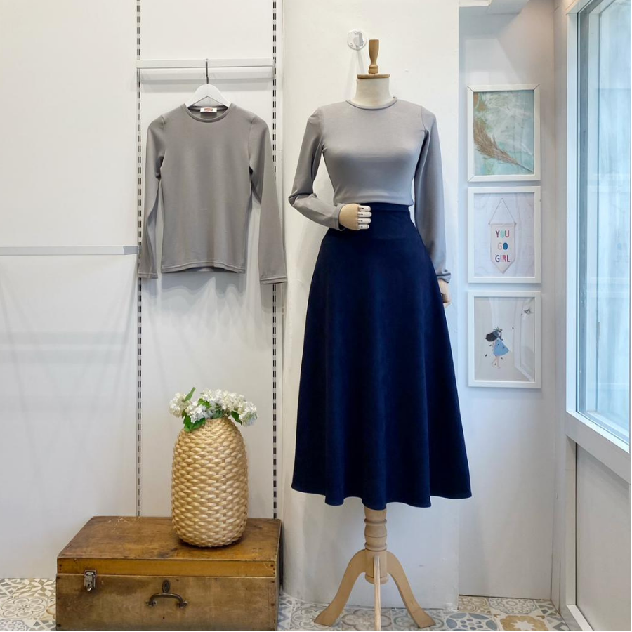 Lacivert Kloş Model Süet Etek