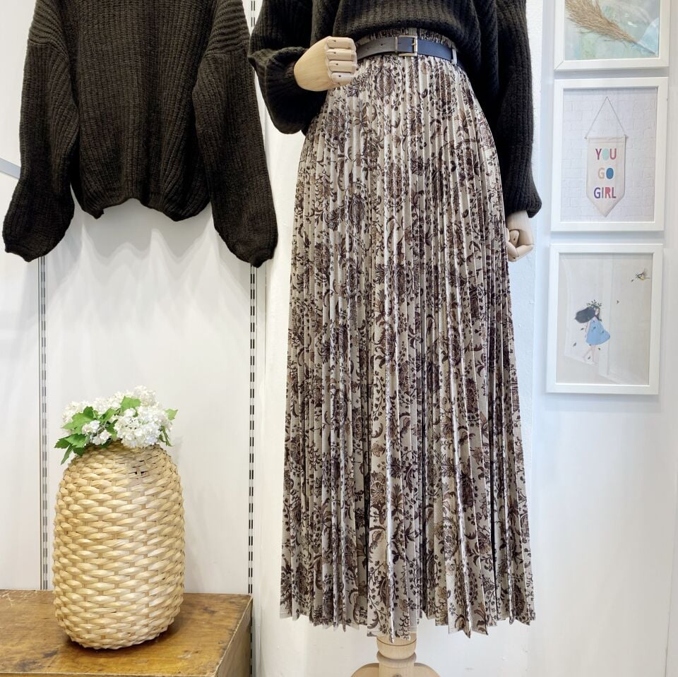 Vizon Çiçek Desenli Kemerli Kadife Etek