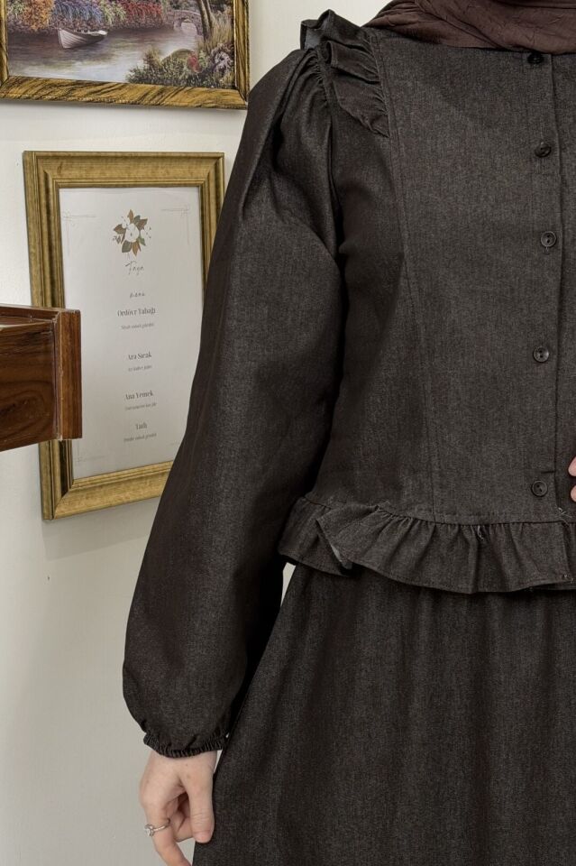 Acı Kahve Fırfırlı Fiora Kot Takım