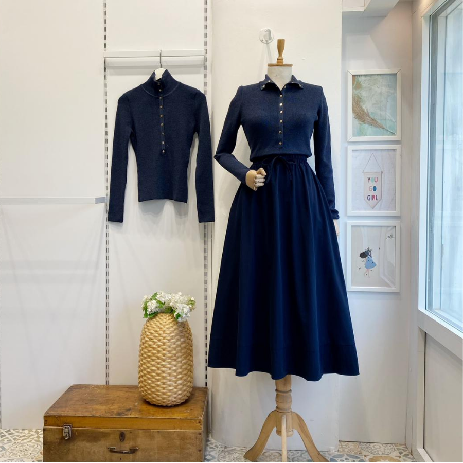 Lacivert Beli Lastikli Zeran Etek