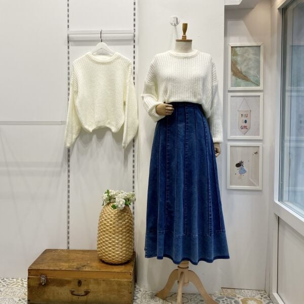 Dikiş Detaylı Kot Kumaş Etek