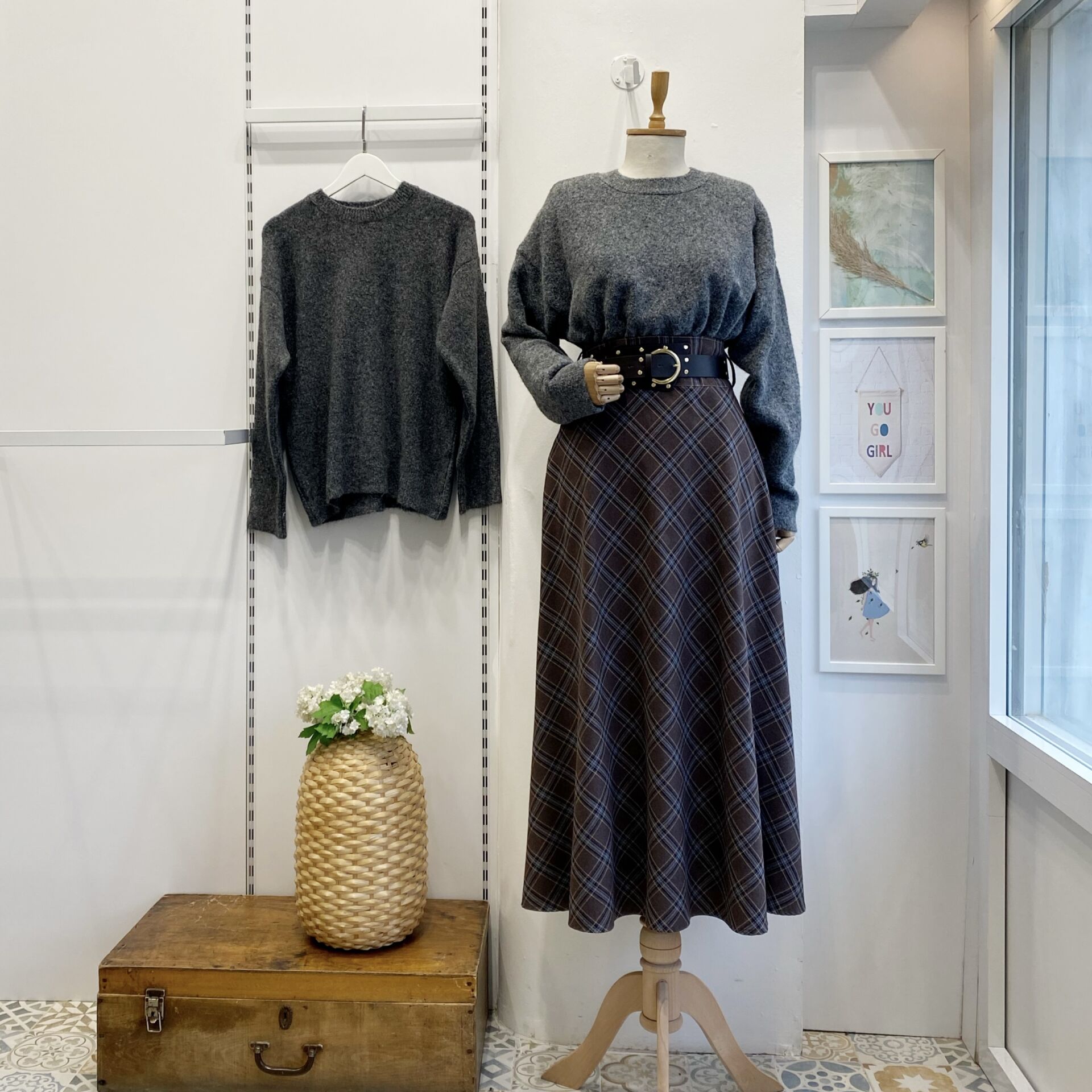 Bohem Kemerli Ekose Desenli Kahverengi Etek