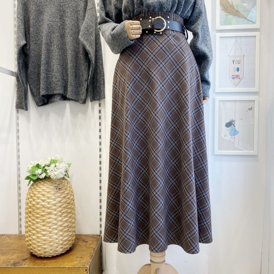 Bohem Kemerli Ekose Desenli Kahverengi Etek