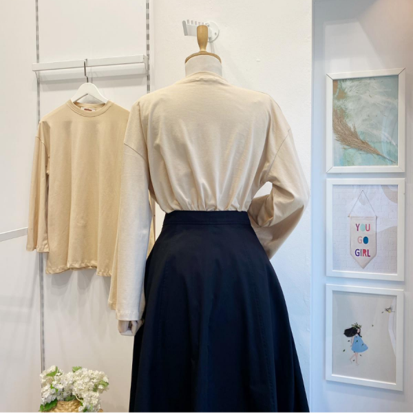 Krem Dökümlü Basic Bluz