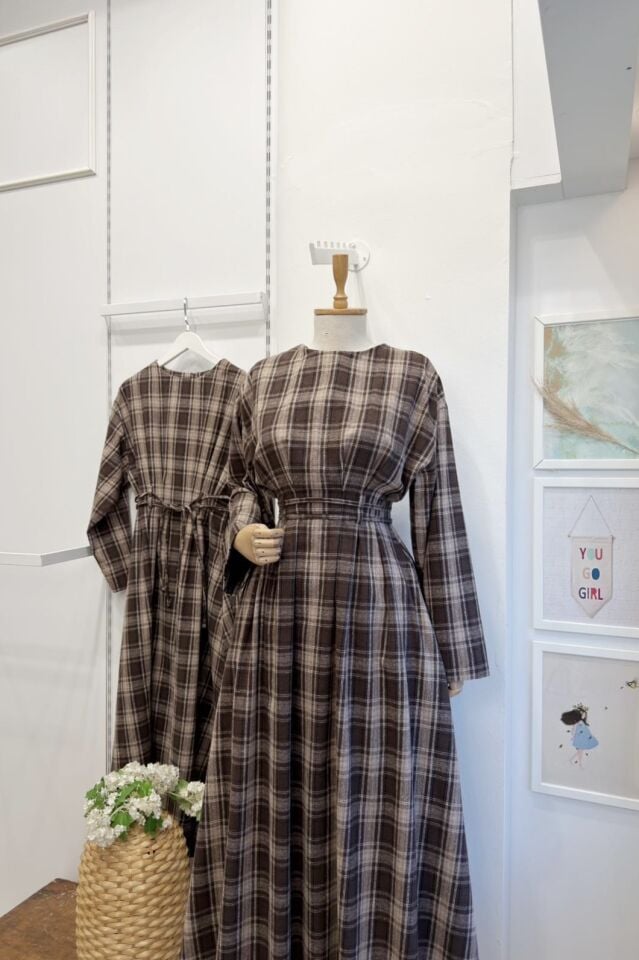 Acı Kahve Ekose Desenli Alize Elbise