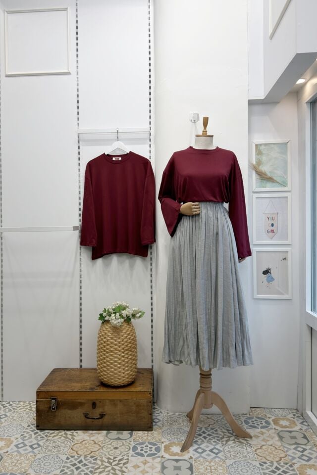 Bordo Dökümlü Basic Bluz