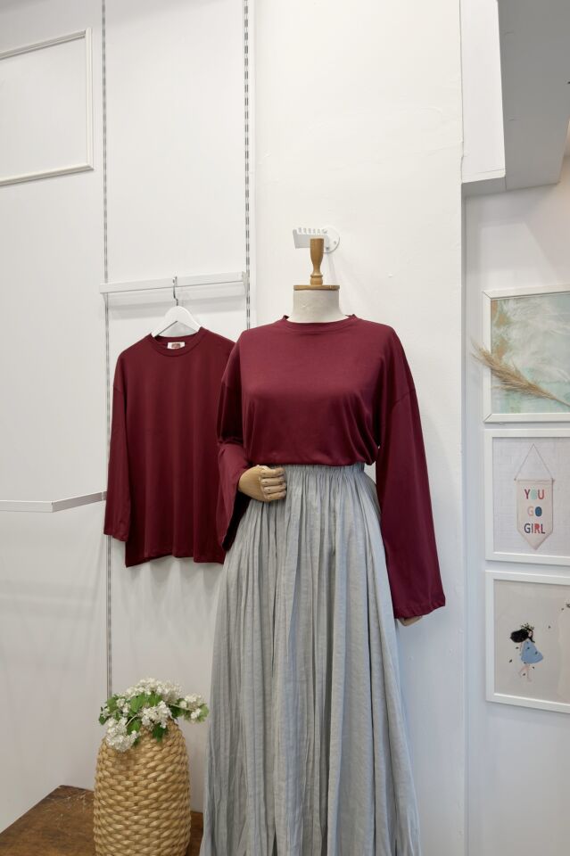 Bordo Dökümlü Basic Bluz