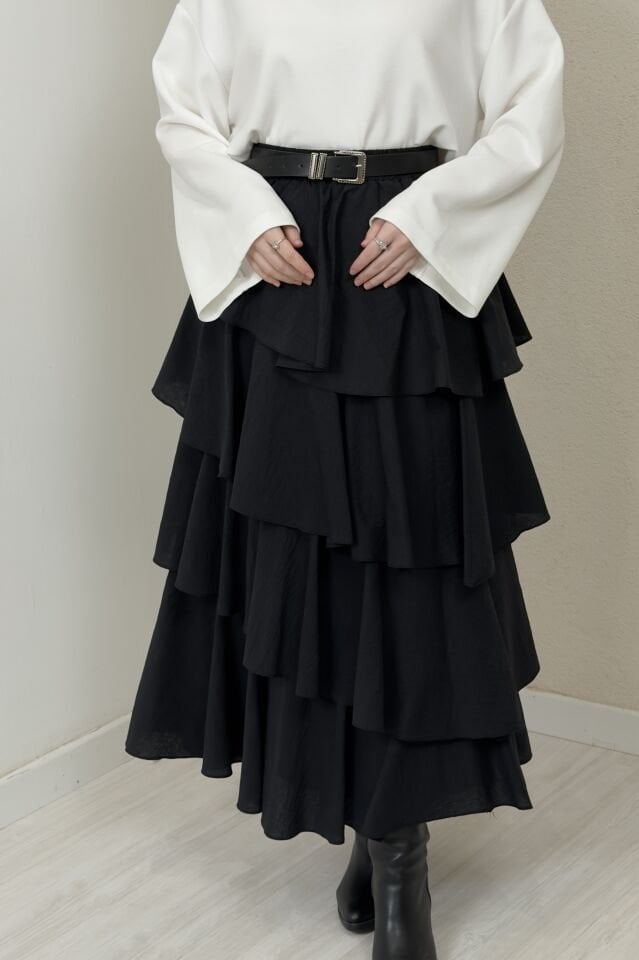 Siyah Sauter Katlı Etek