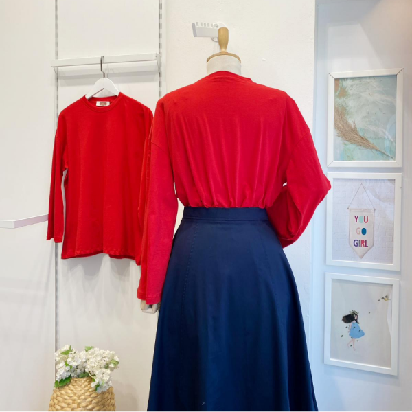 Kırmızı Dökümlü Basic Bluz