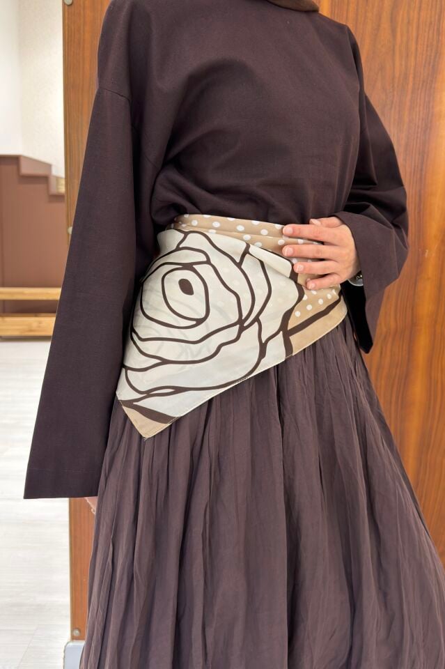 Vizon Gül Desenli Roselle Bel Aksesuarı x Omuz Şalı