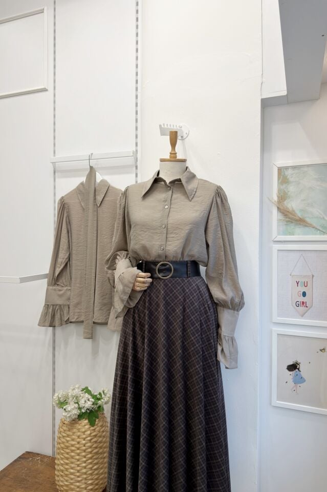 Koyu Vizon Kuşak Detaylı Alisia Gömlek