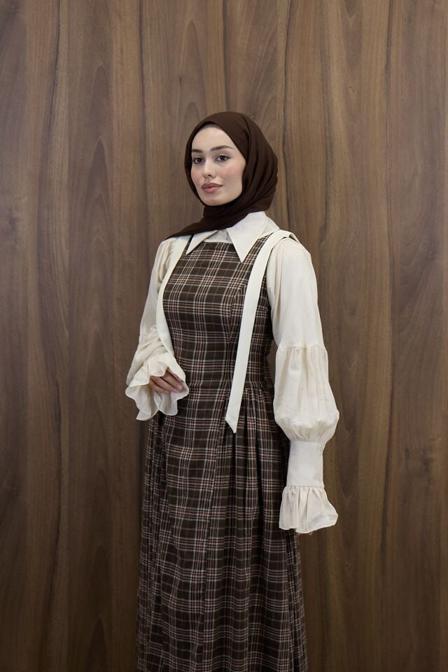 Kahverengi Ekose Desenli Vintage Jile