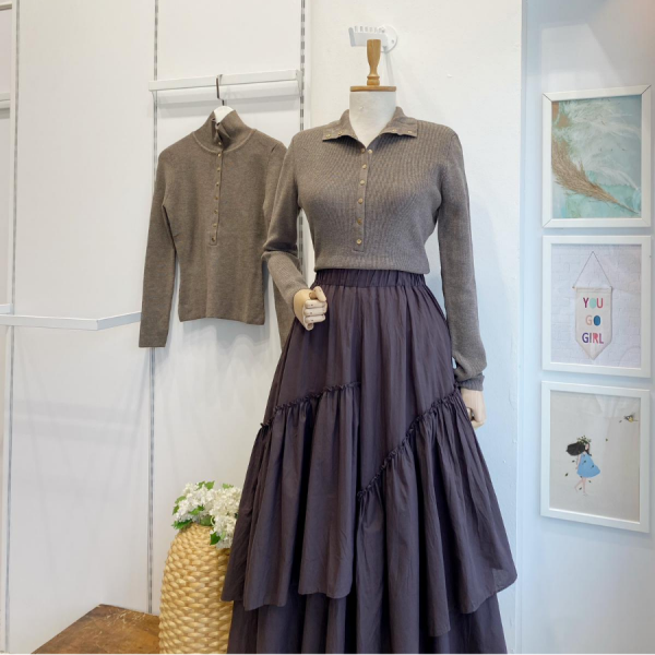 Vizon Dik Yaka Çıtçıtlı Triko Bluz