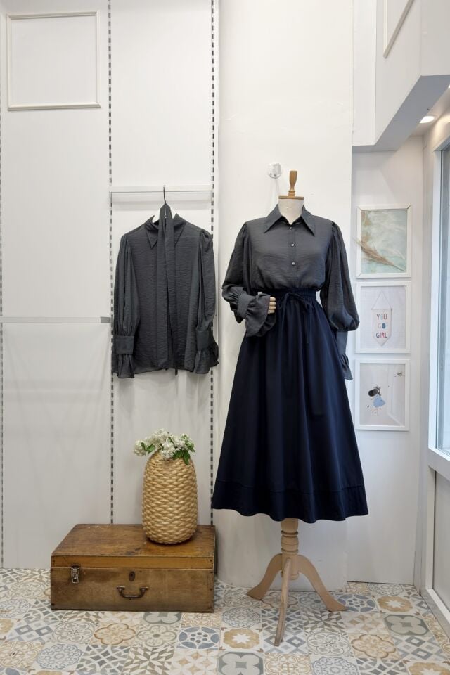 Antrasit Kuşak Detaylı Alisia Gömlek