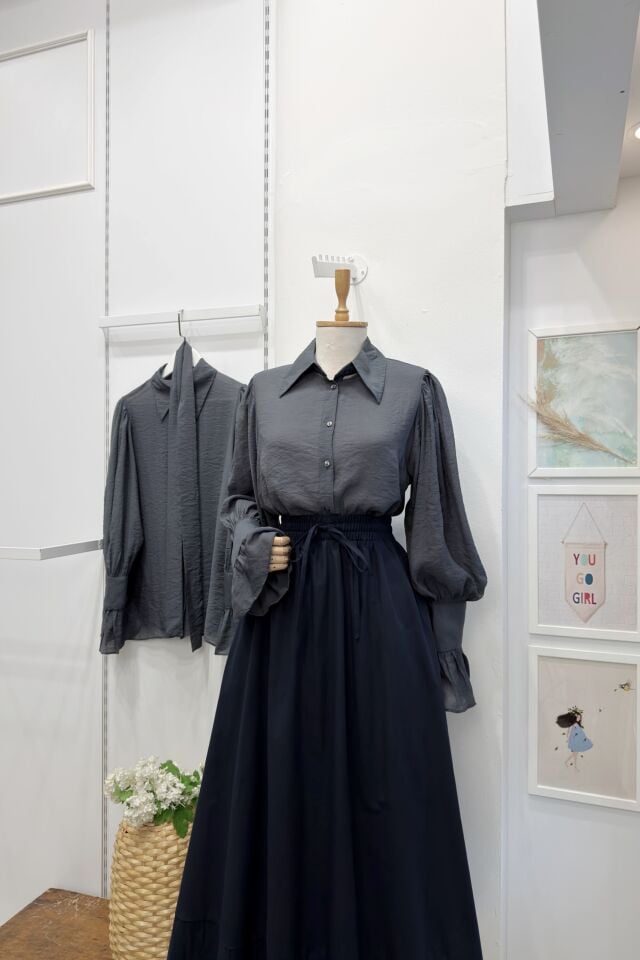 Antrasit Kuşak Detaylı Alisia Gömlek