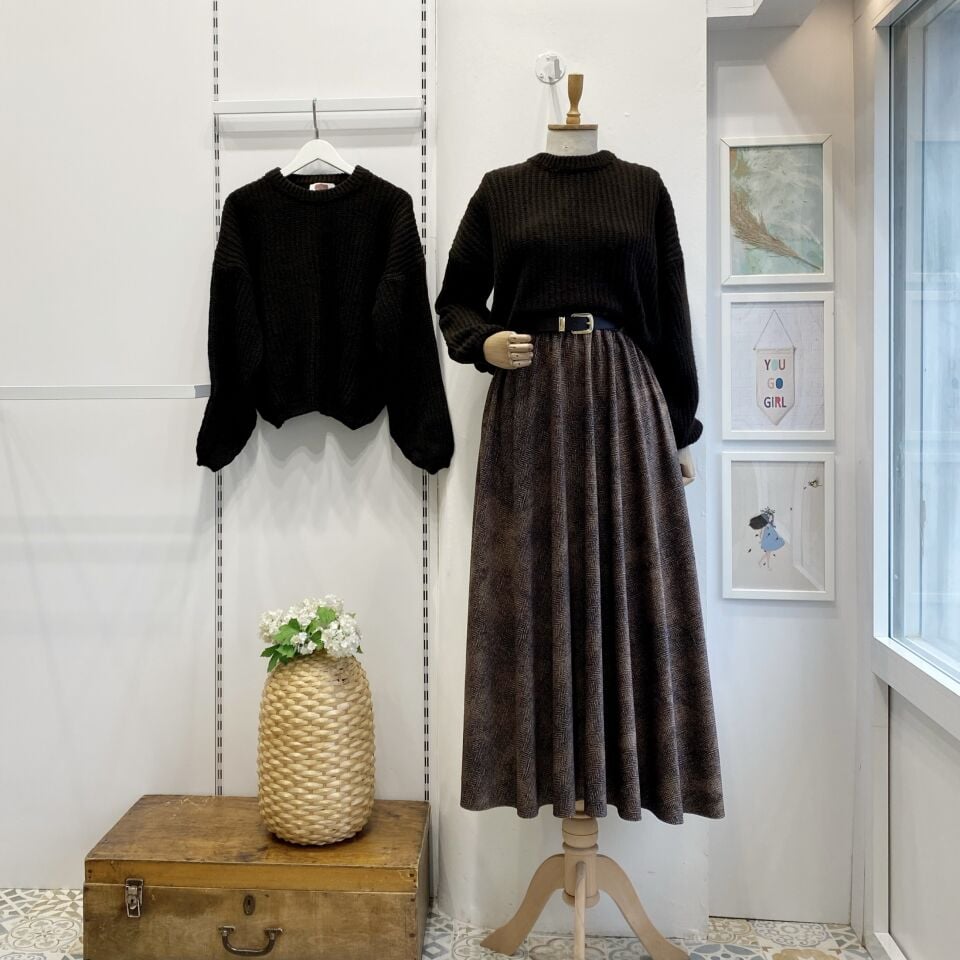 Kazayağı Desenli Acı Kahve Kemerli Etek