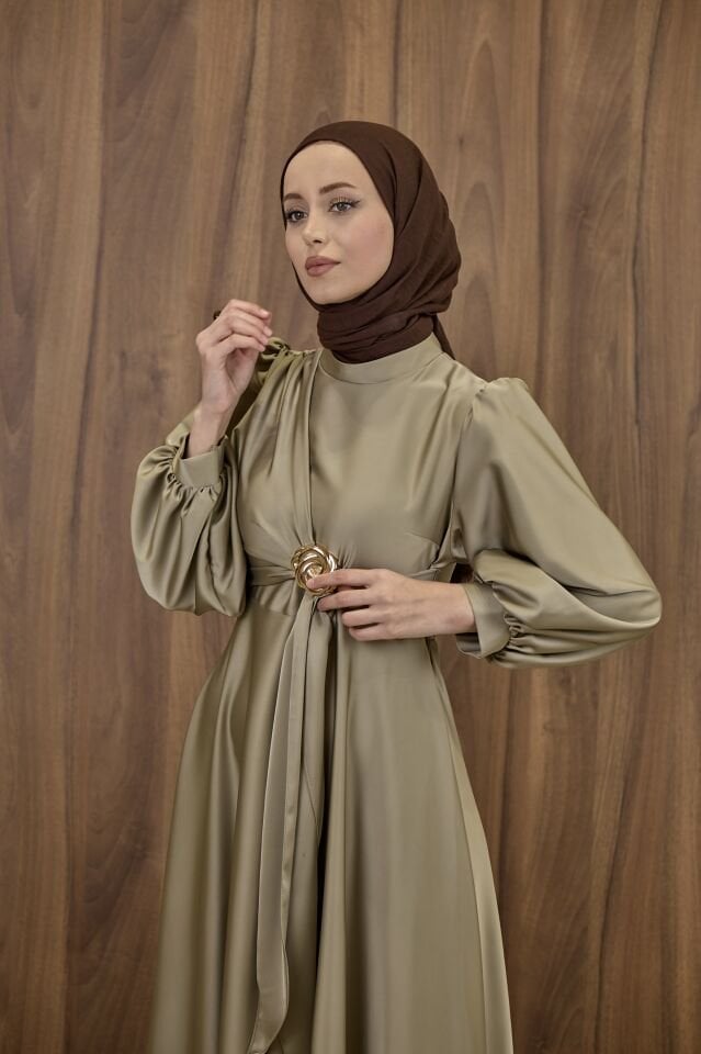 Mint Yeşili  Goldine Saten Abiye