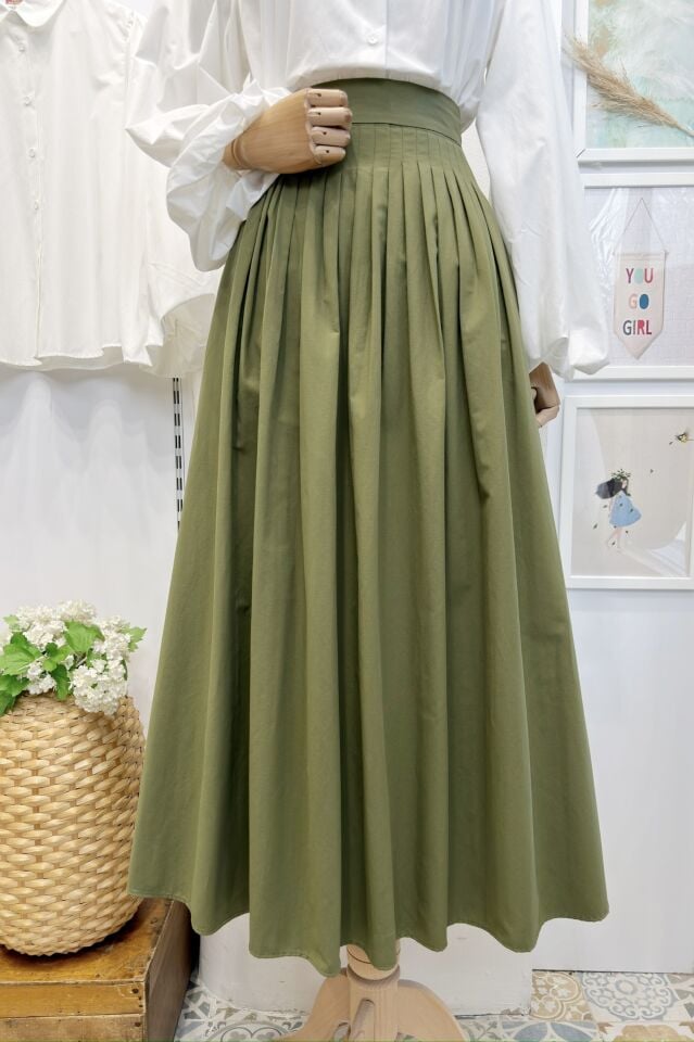 Çağla Yeşili Minik Pileli Poplin Sofia Etek