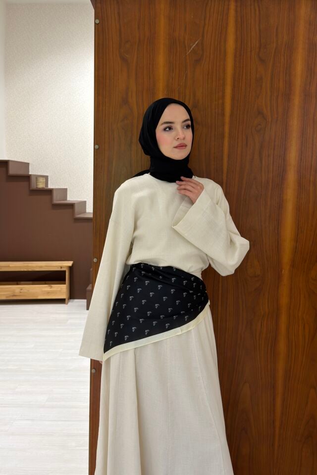 Siyah Horseline Desenli Roselle Bel Aksesuarı x Omuz Şalı