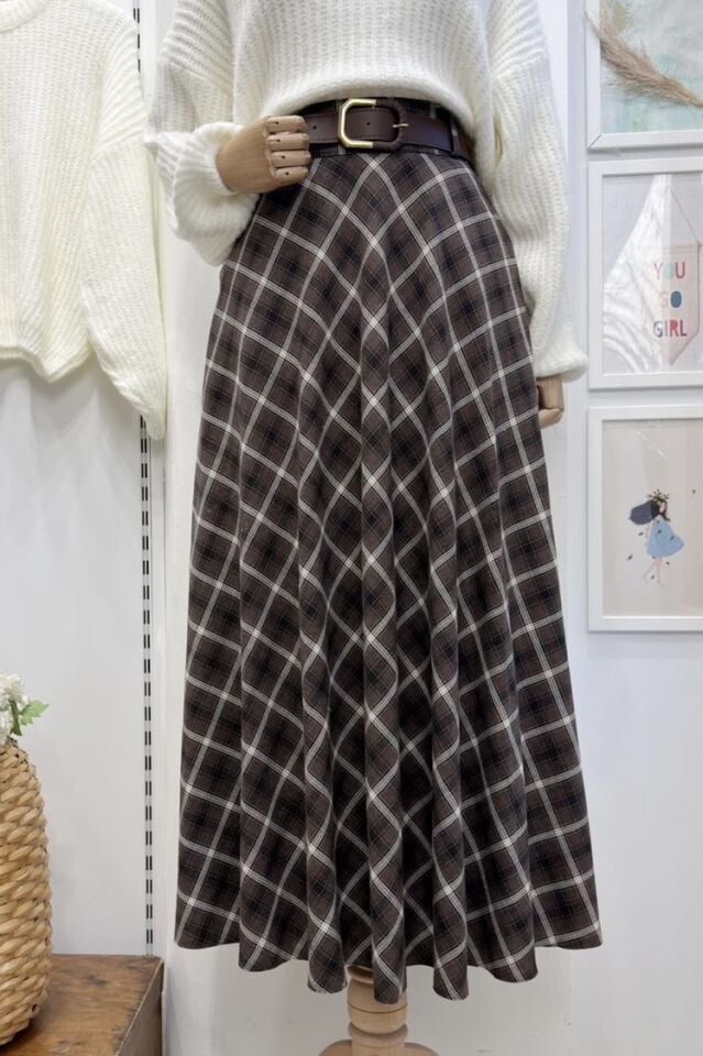 Kahverengi Verev Kesim Ekoseli  Loom Etek