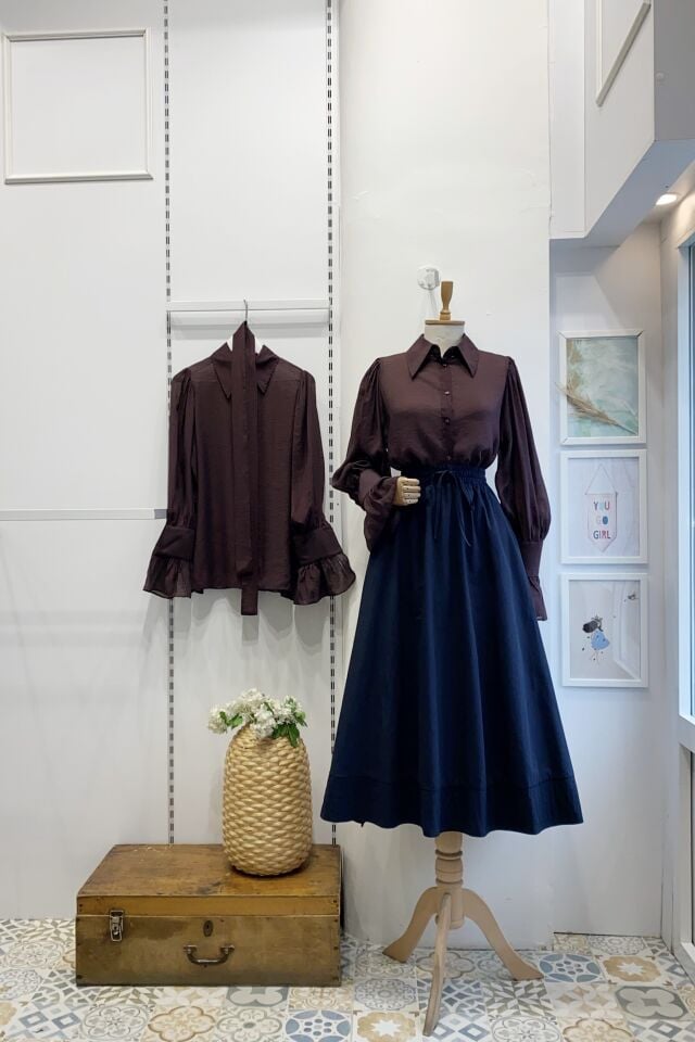 Mürdüm Kuşak Detaylı Alisia Gömlek