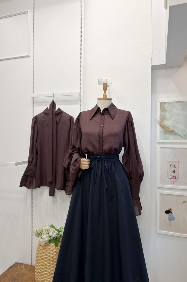 Mürdüm Kuşak Detaylı Alisia Gömlek