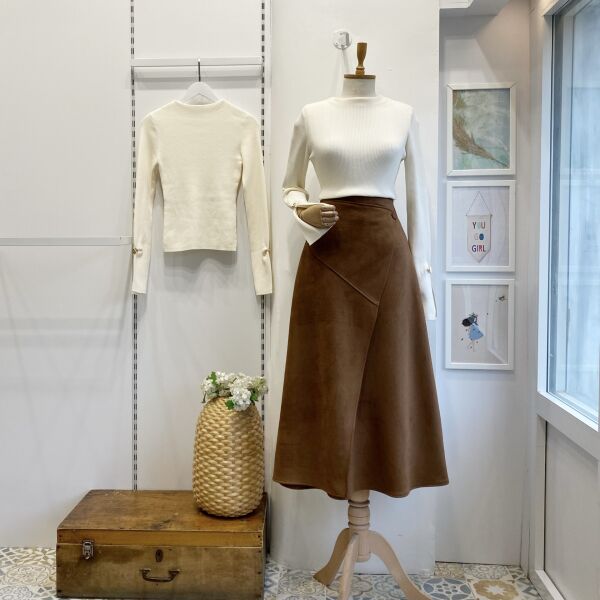 Süet Kumaş Anvelop Model Camel Etek