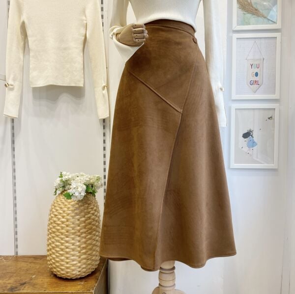 Süet Kumaş Anvelop Model Camel Etek