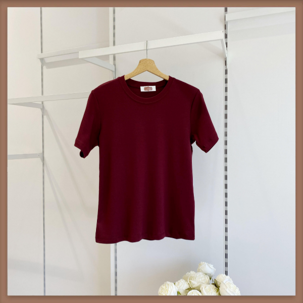 Bordo Pamuklu Basic Tshirt