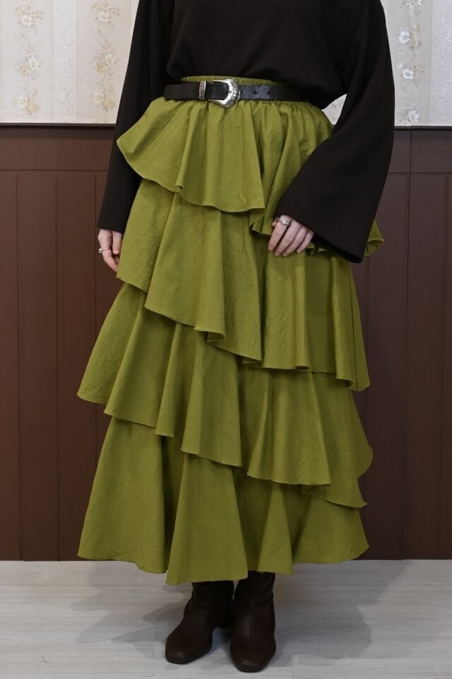 Yağ Yeşili Sauter Katlı Etek