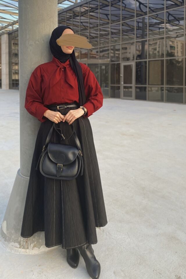 Faya Girls x Bordo Fular Detaylı Poplin Gömlek