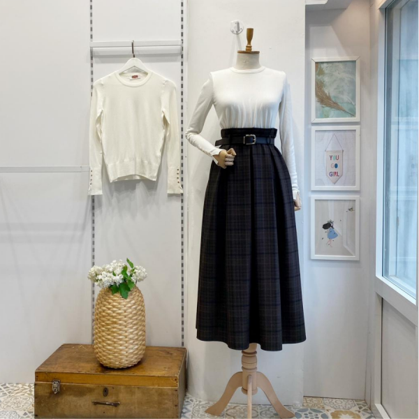 Deri Kemerli Ekoseli Acı Kahve Etek