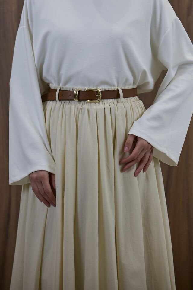 Krem Ceinture Kemerli Keten Etek