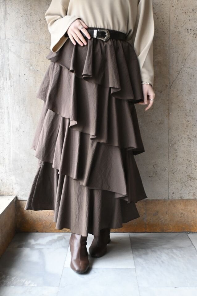 Kahverengi Sauter Katlı Etek