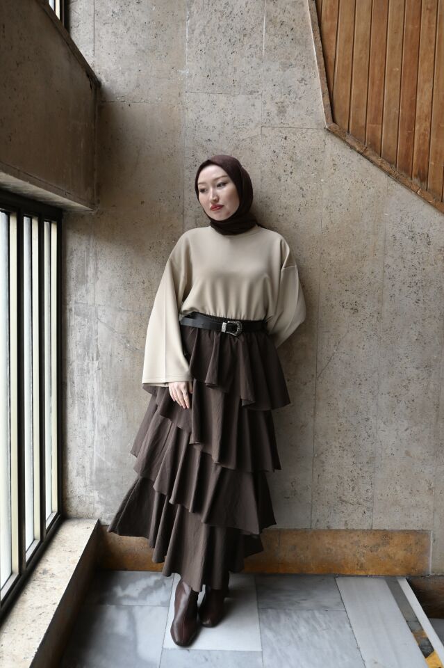 Kahverengi Sauter Katlı Etek