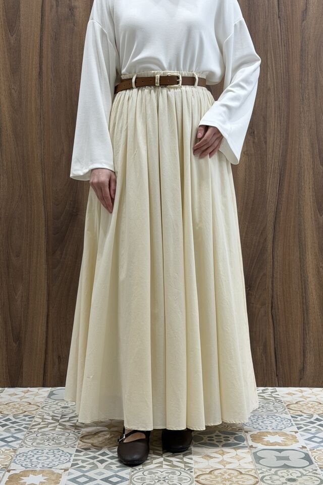 Krem Ceinture Kemerli Keten Etek