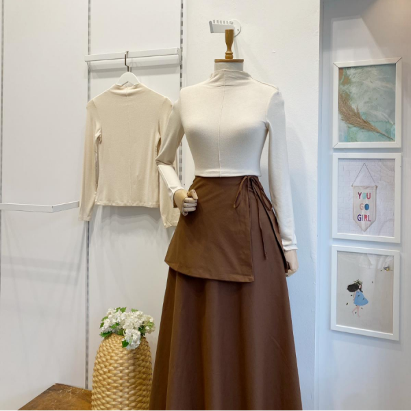 Dikiş Detaylı Vizon Likralı Bluz