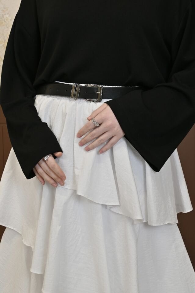 Beyaz Sauter Katlı Etek