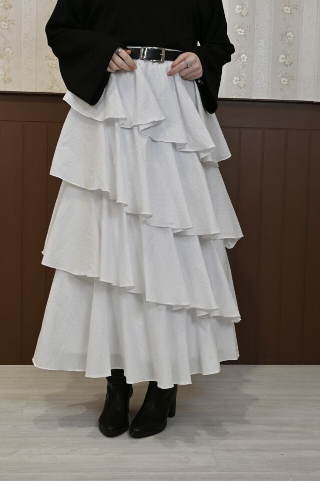 Beyaz Sauter Katlı Etek