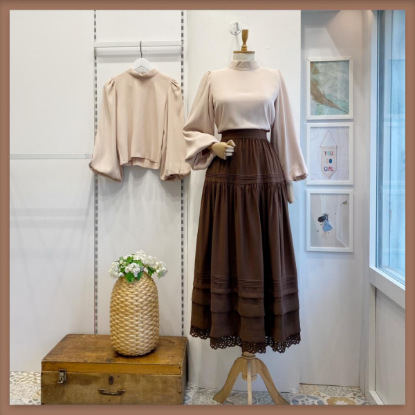 Acı Kahve Nervür Dikiş Detaylı Etek