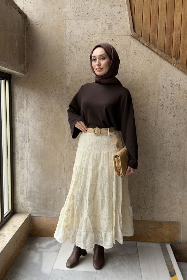 Hasır Kemerli Dantel Etek