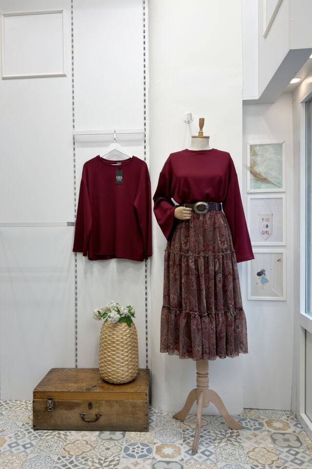 Bordo Osyho Kumaş Bluz