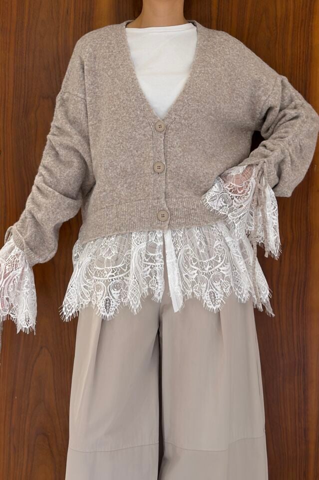 Lacy Vizon Triko Dantel Detaylı Hırka
