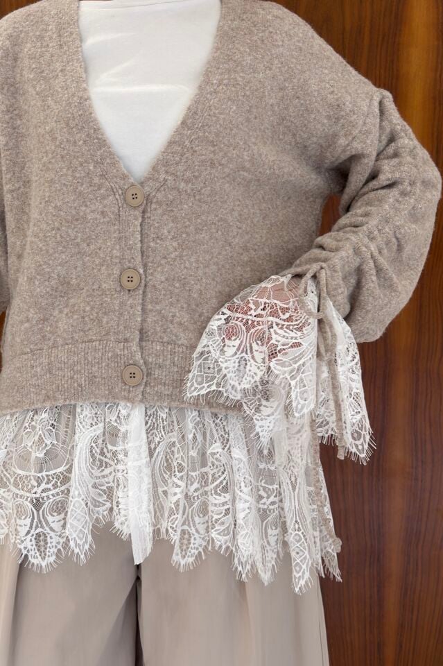 Lacy Vizon Triko Dantel Detaylı Hırka