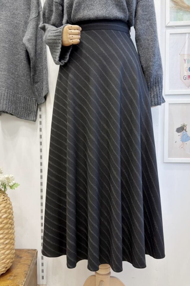 Antrasit Çizgili Opaline Etek