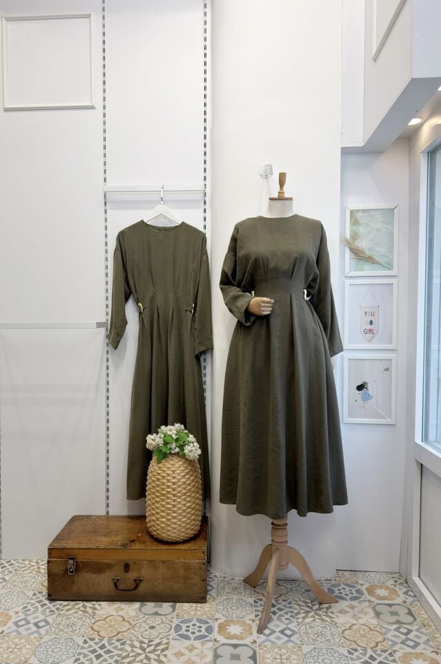 Yeşil Modal Kumaş Frise Elbise