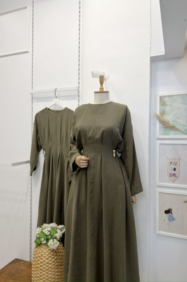 Yeşil Modal Kumaş Frise Elbise