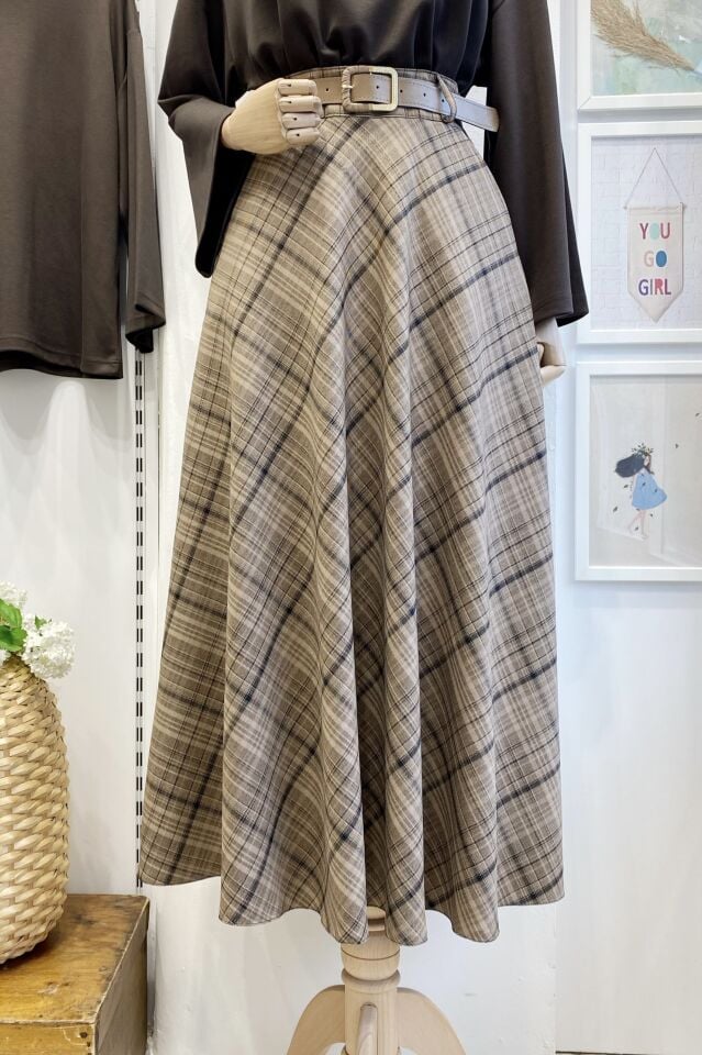 Camel Ekose Desenli Loom Etek