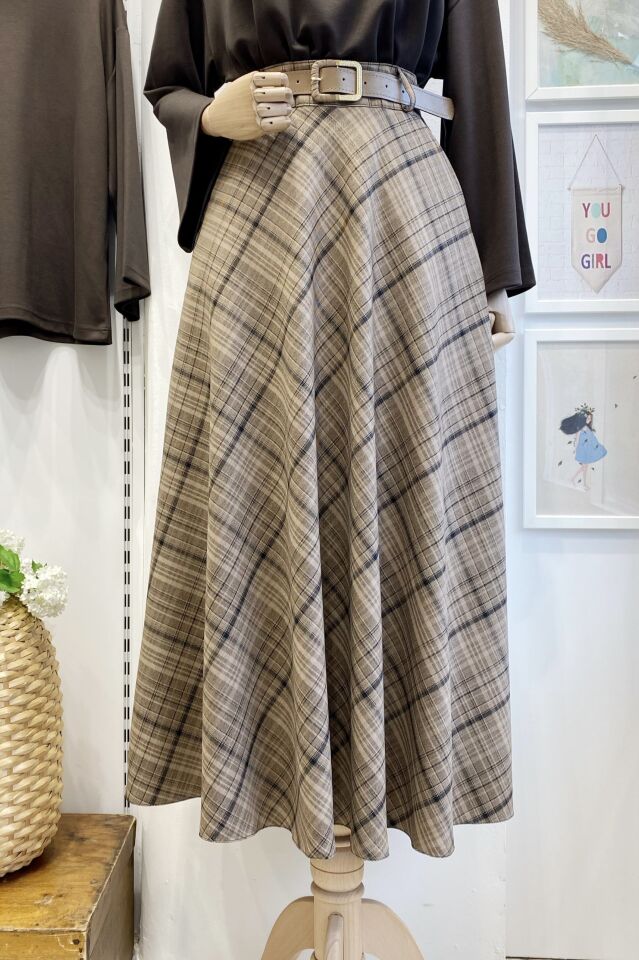 Camel Ekose Desenli Loom Etek