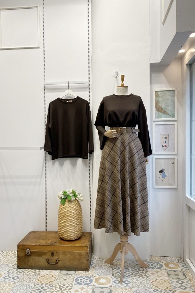 Camel Ekose Desenli Loom Etek